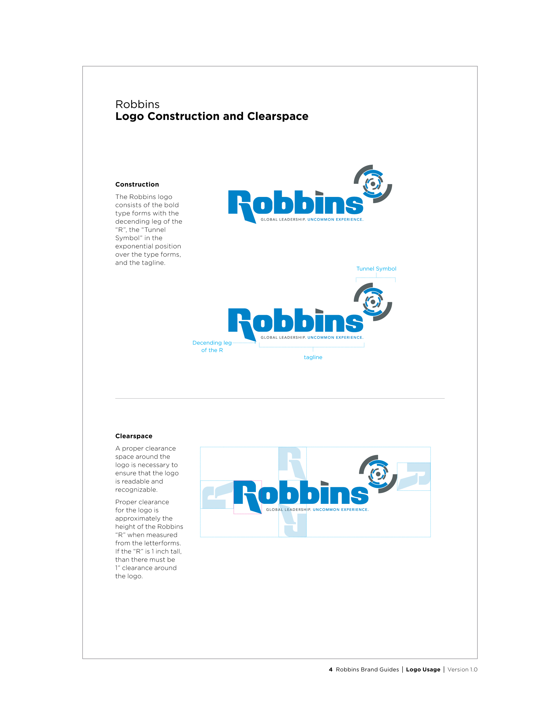 Robbins logo construction and clearspace specifications