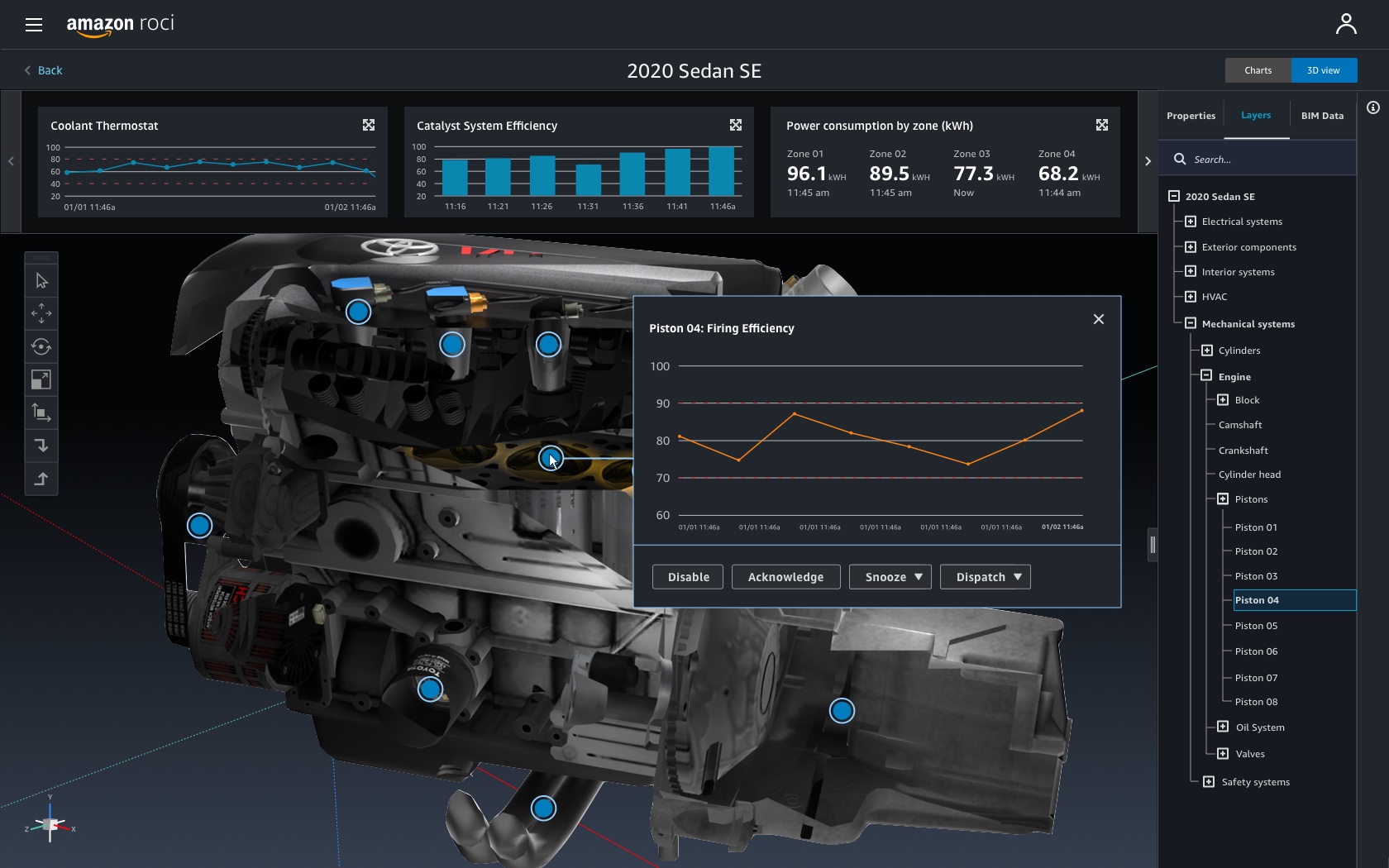 Auto app: 3D hotspot on engine components